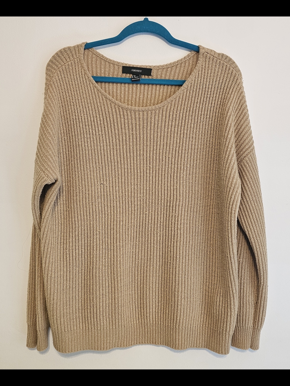 Forever 21 Tan Ribbed Crewneck Sweater